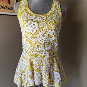 Meadow Rue tunic top yellow/white Small